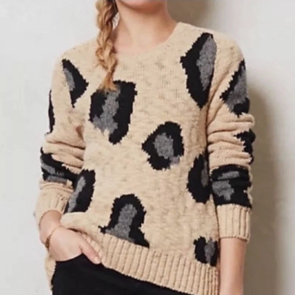 Sleeping on Snow Anthropologie Cabincore Baddie Wool Knit Sweater Black/Cream, S